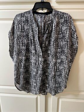 Vince Black & White Silk Split-Neck Blouse